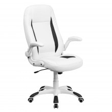 White-Leather-Swivel-Ergonomic-Chair-Flip-Up-Arms-1